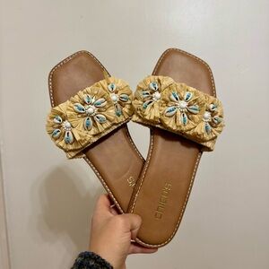 Chicos Raffia Seashell Beach Slide Sandals Size 8.5